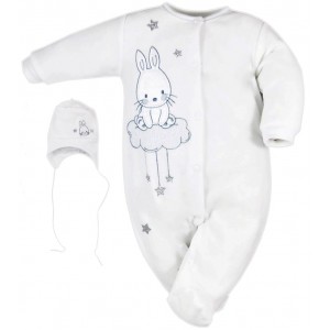 Semišový dojčenský overal s čiapočkou Koala Obláčik, biely